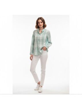 Old Navy Plaid Button Down Shirt M Green White